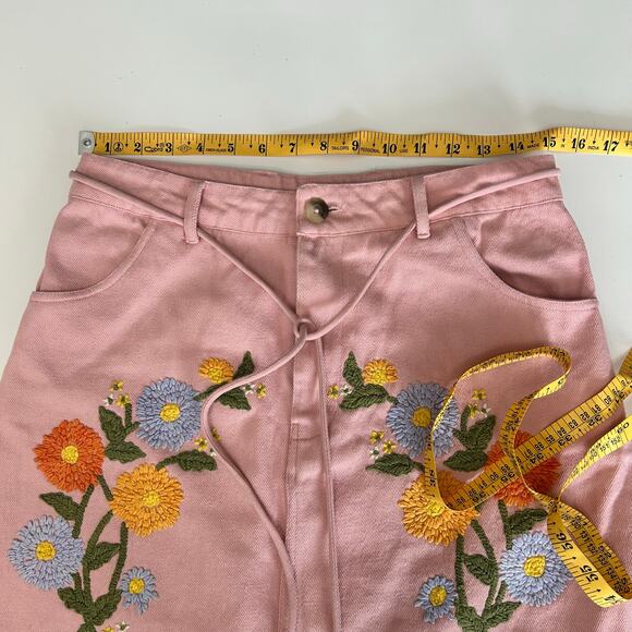 Hannah ArtWear Paula Skirt Embroidered Flower Denim Skirt Sz Small Cottage Core - Picture 4 of 7